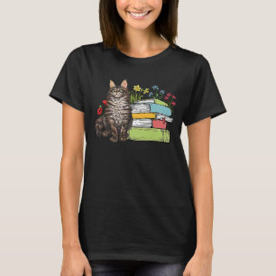 Camiseta Dono de Gato Maine Coon Livros Lendo Flores