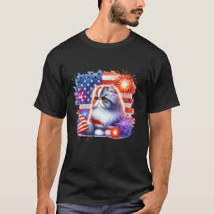 Camiseta Dono de gato persa Meowica engraçado de 4 de julho