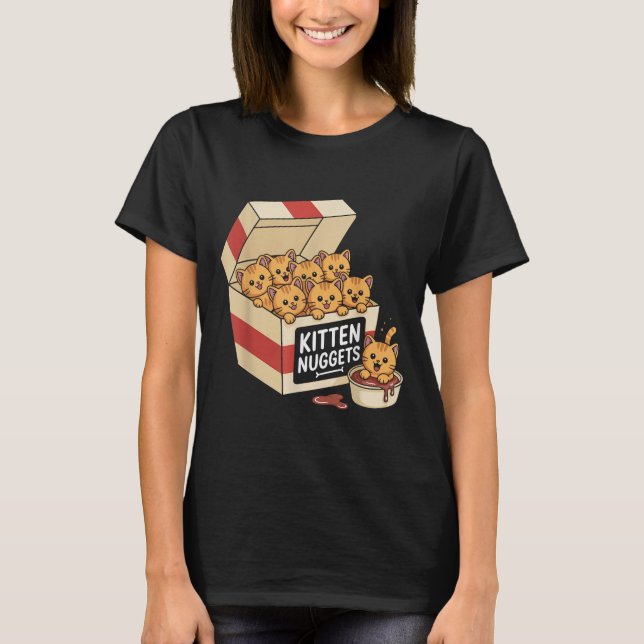 Camiseta Dono de Gatos Engraçado Gift Kitten Nuggets Comida (Frente)
