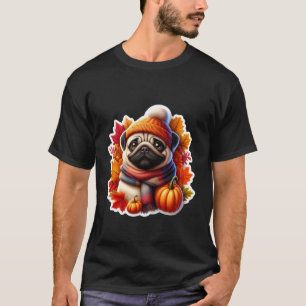 Camiseta Dono de Pug no Outono Amante de Abóbora Folhas Vin