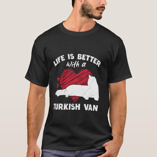Camiseta Donos de Gatos A VIDA É MELHOR COM UM TURCO VAN Do (Frente)