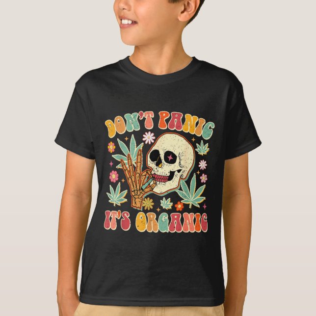 Camiseta Don't Panic It's Organic Weed Skull  (Frente)