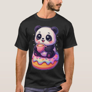 Camiseta Donut de Café Panda Engraçado Kawaii Animal Fofo C