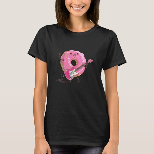 Camiseta Donut Engraçado Procura Guitarra Lanches e Donuts  (Frente)