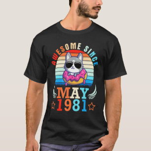 Camiseta Donut Gato Incrível Desde Maio de 1981 Feliz Anive