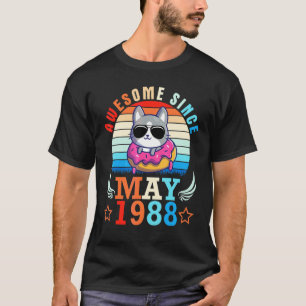 Camiseta Donut Gato Incrível Desde Maio de 1988 Feliz Anive