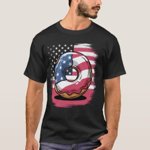 Camiseta Donut Patriótico Com Cores da Bandeira Americana D