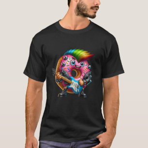 Camiseta Donut Punk Fofo Rock and Roll Donut Goth Ba Guitar