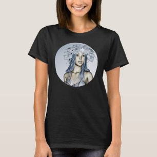 Camiseta Donzela de Neve Azul Retrato de Fantasia de Invern