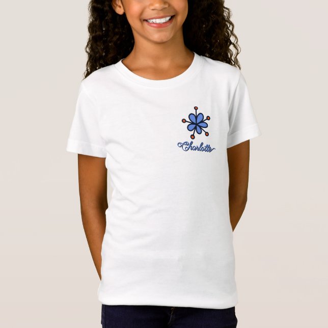 Camiseta Doodle de Flor de Vinca Azul Fofa Personalizado (Frente)