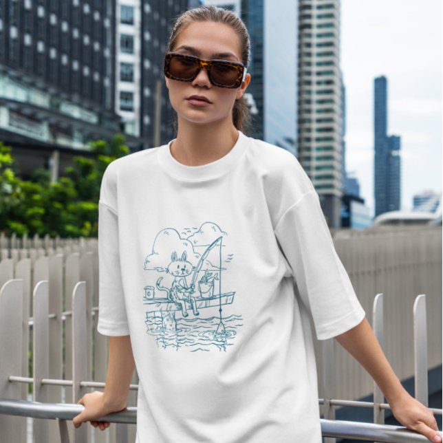 Camiseta Doodle de Gato de Pesca (Criador carregado)