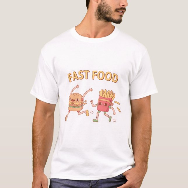 Camiseta Doodle de Hambúrguer e Batatas Fritas Correndo Com (Frente)