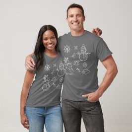 Camiseta Doodle de Natal Snowman Cinzas engraçadas e branca