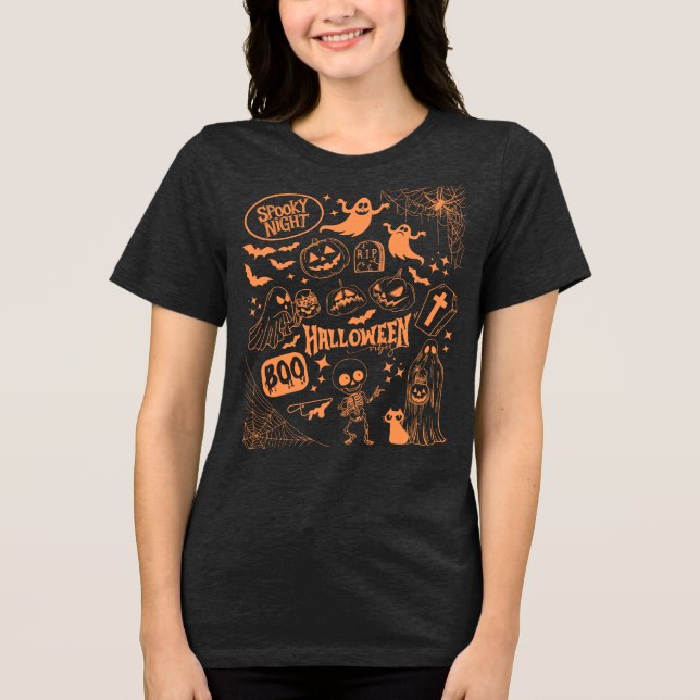 Camiseta Doodle Halloween Vibes - Noite Assustadora (Frente)
