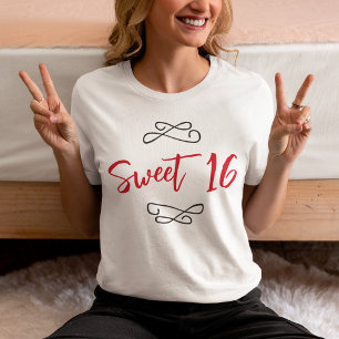 Camiseta Doodle Moderno de Letra Red Chic Sweet 16