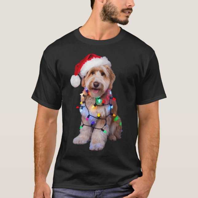 Camiseta Doodle ouro Em Santa Hat Enrolado No Natal (Frente)