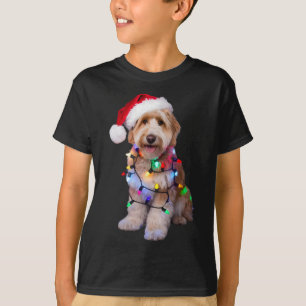 Camiseta Doodle ouro Em Santa Hat Enrolado No Natal