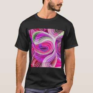 Camiseta Doodle Rosa e Roxo Com Linhas Brancas