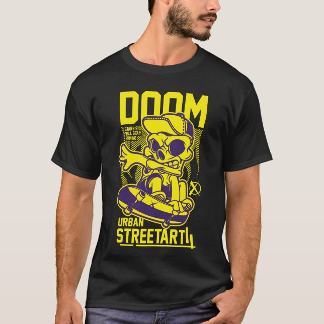 Camiseta Doom Urban Streetart - Esqueleto no Conselho de Es (Frente)