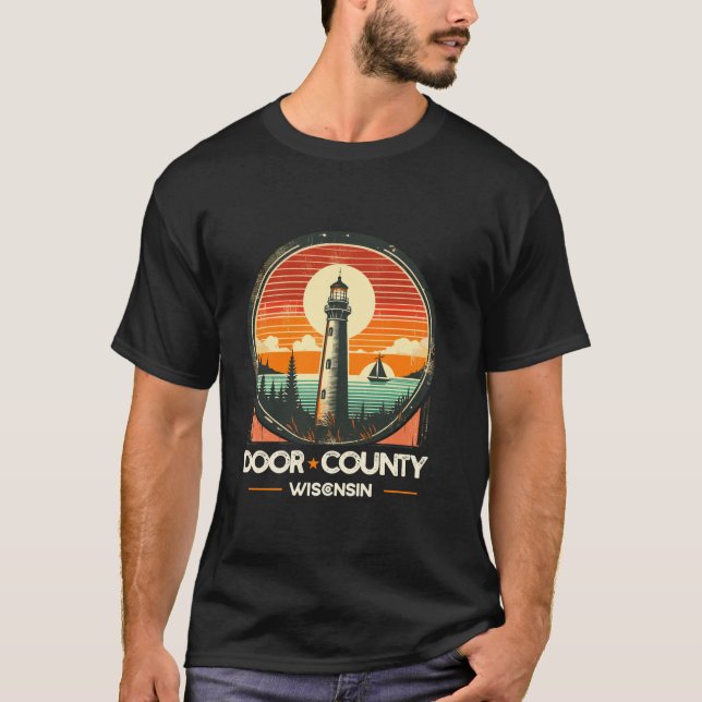 Camiseta Door County Retro Sunset Lighthouse Sail (Frente)