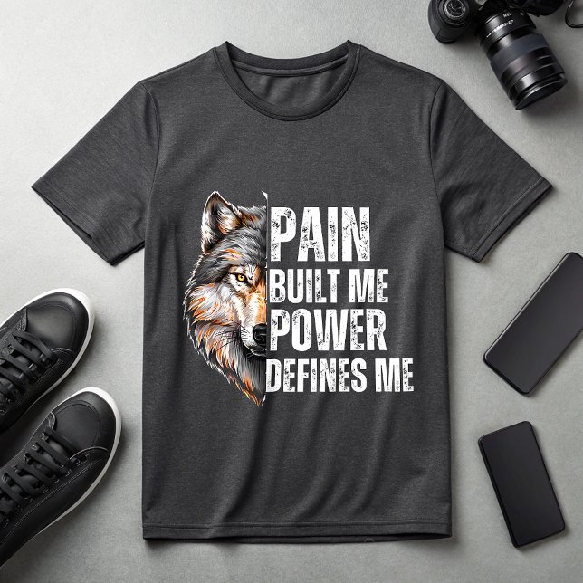 Camiseta Dor Construído Me Poder Define Me Lobo Motivaciona (Criador carregado)