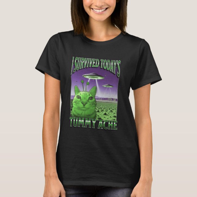 Camiseta Dor de Barriga de Hoje Funny Alien Cat Meme Bootle (Frente)