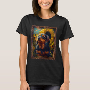 Camiseta Dorkie Painting Sunflower Mãe Mulheres Floral