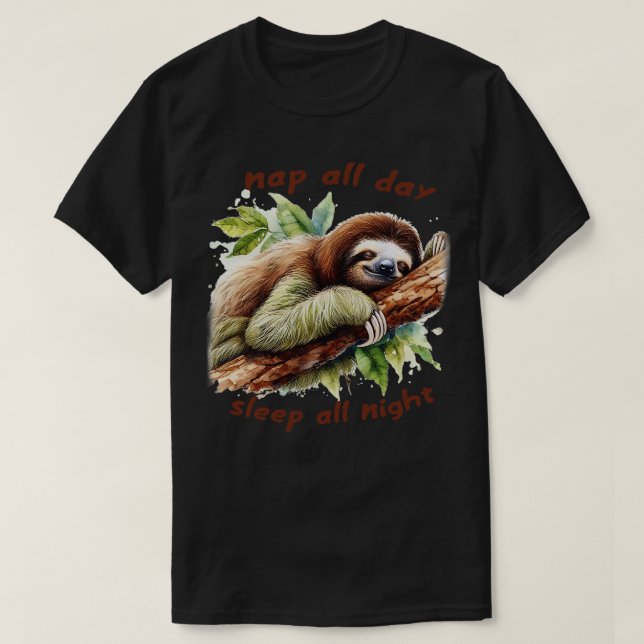 Camiseta Dorme o dia todo a noite (Frente do Design)