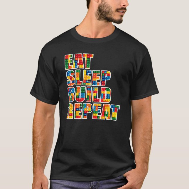 Camiseta Dormir Comer Construir Repetir Blocos de Construçã (Frente)
