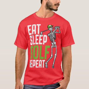 Camiseta Dormir Golfe Repetir Esqueleto Engraçado Golfer Gó