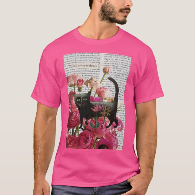 Camiseta Dormir para Sonhar Flores Rosa Quentes de Gato Pre (Frente)