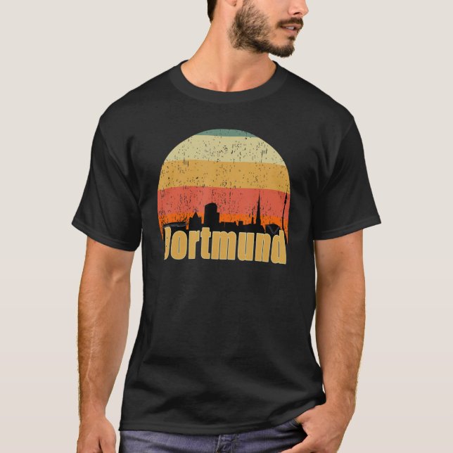 Camiseta Dortmund Alemanha Skyline Silhouette Sunset I Love (Frente)