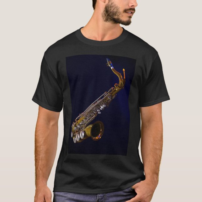 Camiseta dos homens com saxofone (Frente)