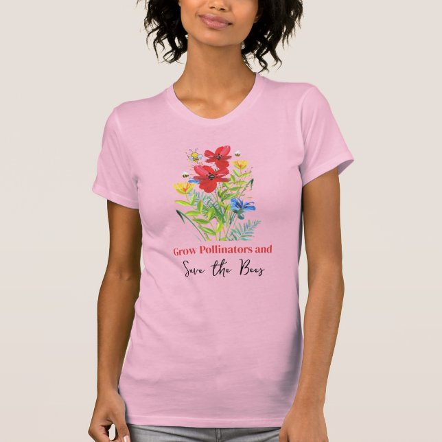 Camiseta dos Polinizadores de Flores Salve as Abel (Frente)