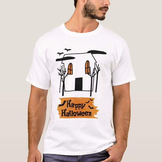 Camiseta Dótulo Bonito de Halloween, Casa Assombrada (Frente)