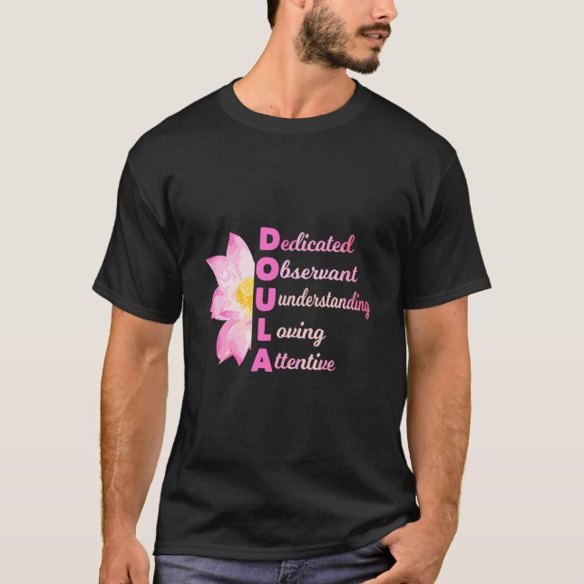 Camiseta Doula Acronym Loving Parteira Treinador de Gravide (Frente)