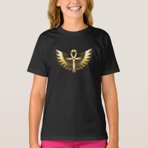 Camiseta Dourada Ankh com Asas
