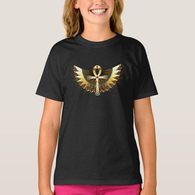Camiseta Dourada Ankh com Asas (Frente)