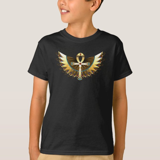 Camiseta Dourada Ankh com Asas (Frente)