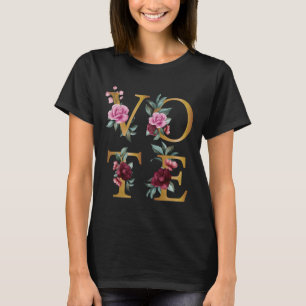 Camiseta Dourada Burgundy Floral Elegante Feminina Vá Votar