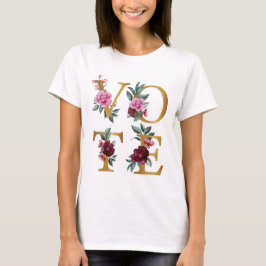 Camiseta Dourada Burgundy Floral Elegante Feminina Vá Votar