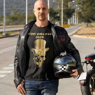 Camiseta Dourada Caveira Superior Hat Halloween