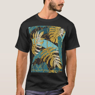 Camiseta Dourada cortina, folhas tropicais.