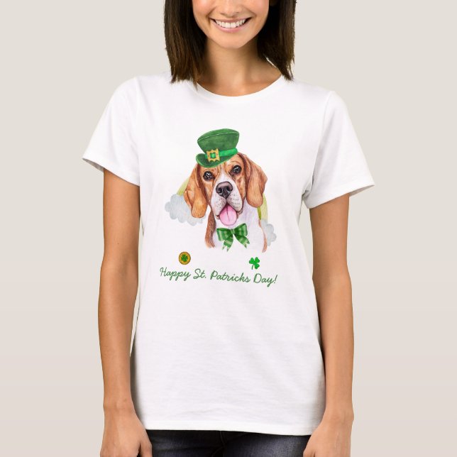 Camiseta Dourada de Beagle Engraçada. Dia dos Patricões (Frente)
