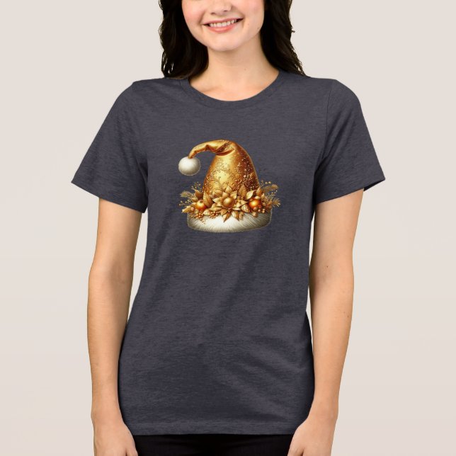 Camiseta Dourada de Natal Feriado Mulheres (Frente)