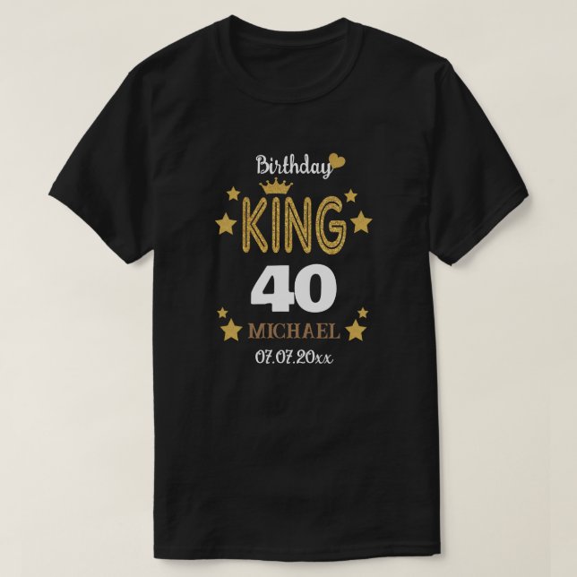 Camiseta Dourada Glitter aniversário de 40 anos King Person (Frente do Design)