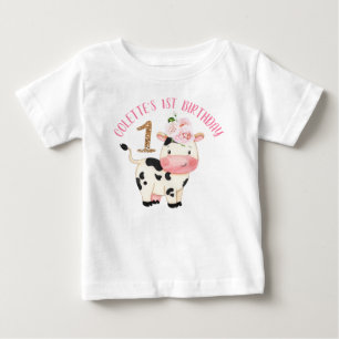 Camiseta Dourada Glitter Uma Vaca Moos Primeiro Aniversári