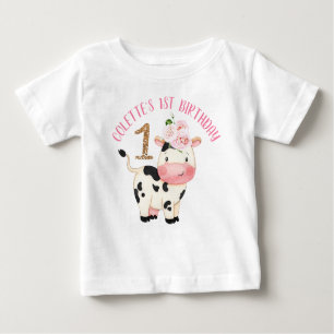 Camiseta Dourada Glitter Uma Vaca Moos Primeiro Aniversário
