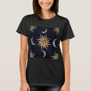 Camiseta Dourada Lua Sun Mandala Blue Night Sky Padrão