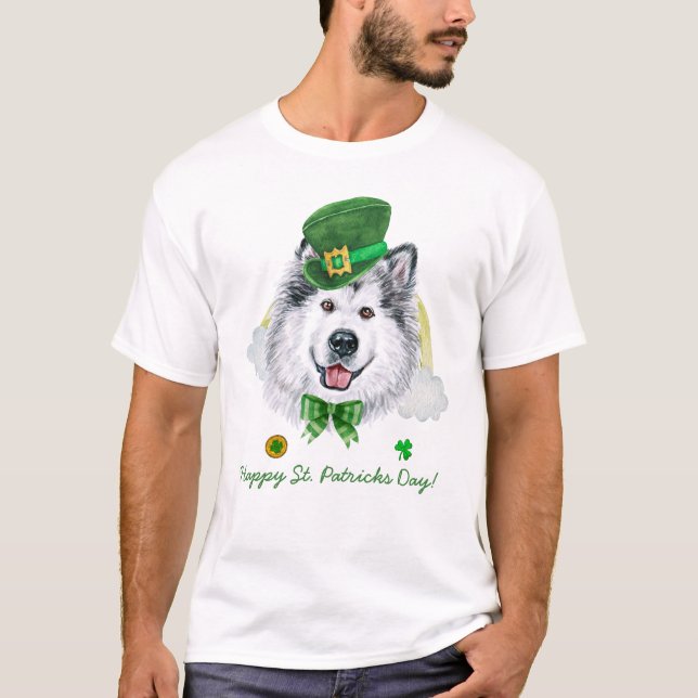 Camiseta Dourada Rua Engraçado Malamute, Dia dos Patrícios (Frente)